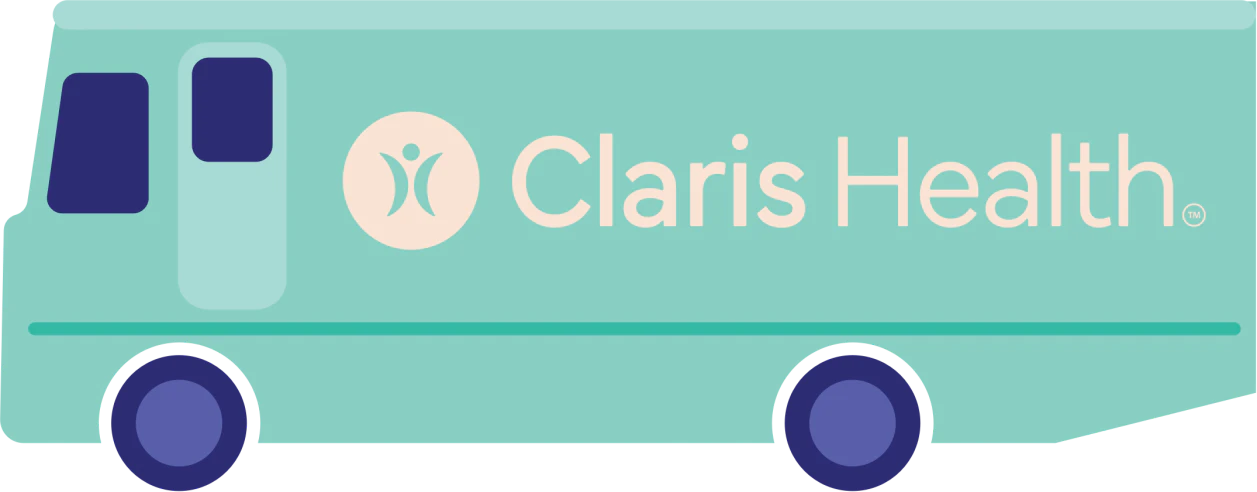Illustration of the Claris Health mobile clinic van