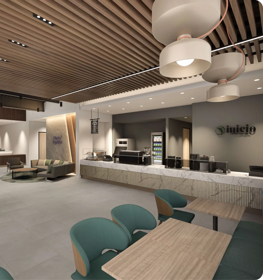 Rendering of the coffee counter inside the campus